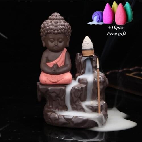 Little Monk Buddha Smoke Backflow Incense Burner Waterfall Incense Holder Home Office Teahouse Decor