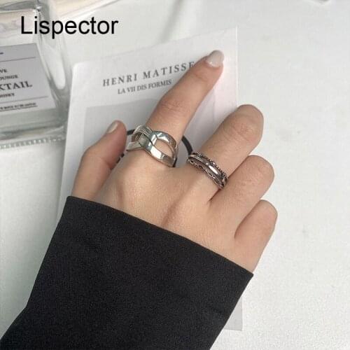 Lispector 925 Sterling Silver Korean Simple Hollow Rings for Men Minimalist Crossed Knotted Unisex Ring Rock Punk Party Jewelry