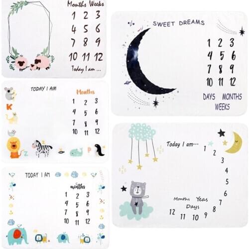 Soft Flannel Baby Blanket Baby Monthly Record Growth Milestone Blanket Newborn Photography Props Cartoon Background Cloth