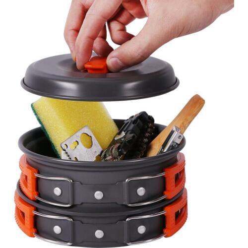 EDC Outdoor Tableware Set Camping Hiking Picnic Pots Frying Pan Cookware Pot Mess Outdoor Tableware Survival Wristband Paracord