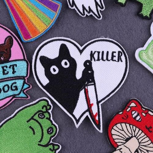 Cute Frog Cat Dog Patch Animal Embroidery Patches For Clothing Cartoon Flower Animals Applique Kids Baby Clothing Stickers Badge