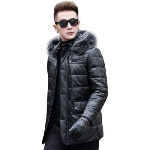 Genuine Leather Jacket Men Winter Jacket Fox Fur Collar Real Sheepskin Coat for Men Warm Down Jackets Manteau Homme Hiver MY1848