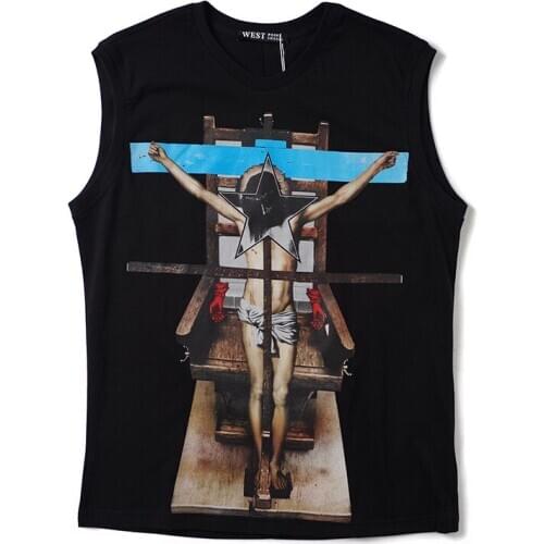 New High 2019 Novelty Men Fashion Tee Shirts Jesus Cross Star Top Hip Hop Skateboard Street Cotton Tee Tank Tops Dog #N127