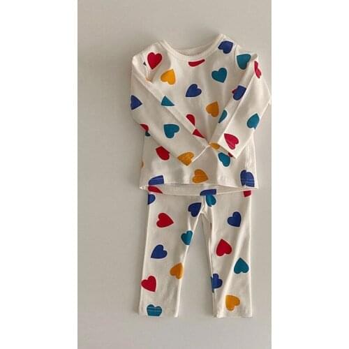 2021 spring and Autumn New Korean baby childrens clothes color peach heart girls' home clothes set childrens home clothes