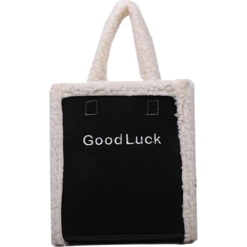 Fall Winter Lambswool Corduroy Women Crossbody Messenger Shoulder Bag Letter Embroidery Casual Handbag for Woman New Arrivals