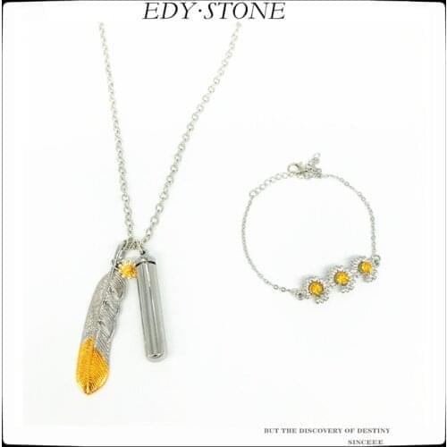 SexMara Punk Hip Hop EYEFUNNY PMO GD Personality Feather Pendant Yellow Diamond Necklace Set For Women Girl Men Party Jewelry