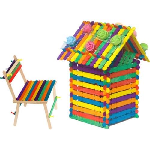 100 Pcs DIY Wooden Stick Popsicle Ice Cream Sticks Colorful Hand Crafts Art Creative Educational Toys For Children Kids Baby