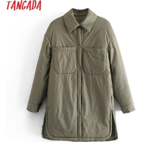 Tangada 2021 Autumn Women Thin Long Parkas Coats Loose Buttons Long Sleeves Pocket Ladies Elegant Coat QN20