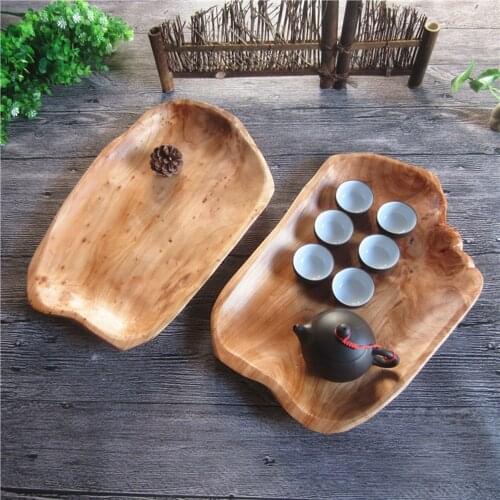 Root Wood Serving Tray, Unique Handmade Natural Wooden Platter for Furit Snack Bread Appetizer Display (15.7 INCH)
