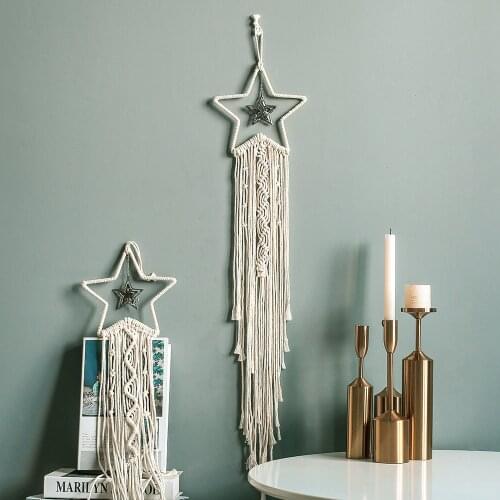 Hand Knitting Tapestry Star Tassel Cotton And Line Nordic Style Hanging Wall Home Bedroom Bedside Decoration Hot Sale Gift