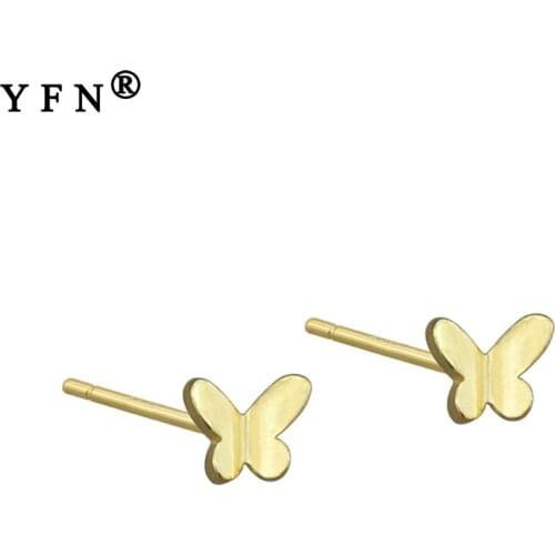 YFN Silver Stud Earring Small Butterfly Stud Earrings For Trendy Jewelry Gifts Gold Color Silver 925 Woman Jewelry Earrings Gift