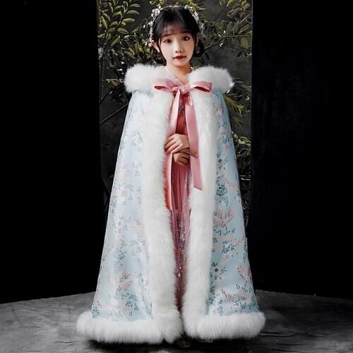Faux Fur Wrap Shawl Girl Printed Cape Wrap Jacket For Wedding Evening Dress White Flower Girls Bolero Cape Kids Coat Cloak
