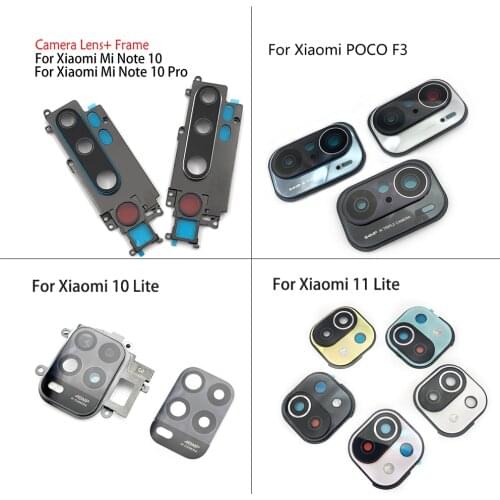 10Pcs/Lot Rear Back Camera Glass Lens Cover With Frame For Xiaomi Redmi 10 Pro / Mi 11 Lite Ultra / Poco F3 / Mi 10 10S Lite