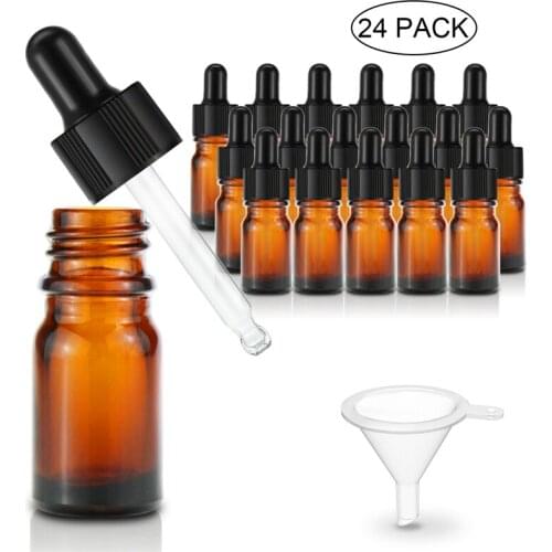 5ml Glass Dropper Bottles Amber Essential Oil Bottles With Glass Pipettes Travel Bottle - pack of 24