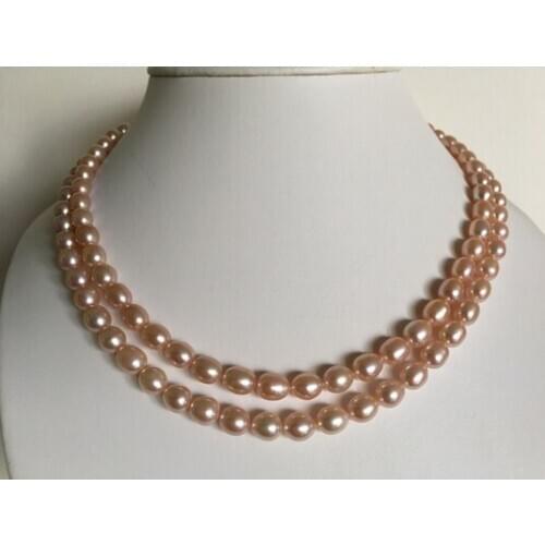 Gorgeous Double Strand 32" Cultured Freshwater 6-7 mm Pink Pearl Necklace