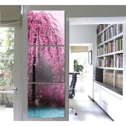 Triptych Vertical Sakura diy diamond painting full square round drills mosaic paintings by number still life kitchenZP-2536