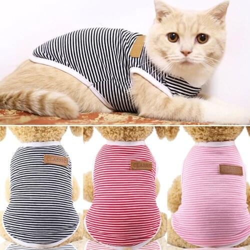 Spring/Summer Pet Cat Clothes for Cats Kitty Kitten Classic Striped Vest T-shirt Fashion Cotton Cats Shirts Pets Dog Clothing