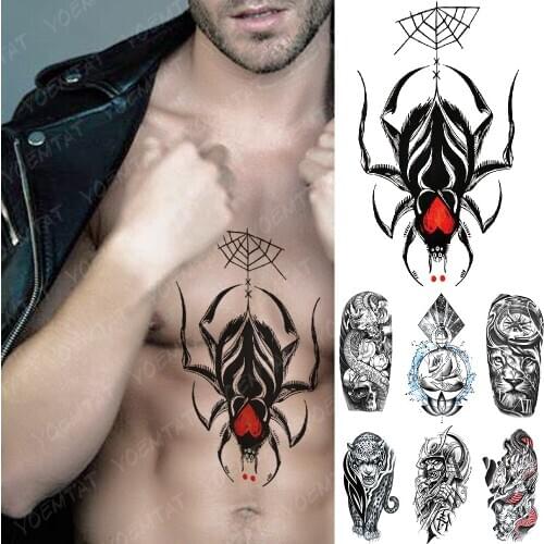 Waterproof Temporary Tattoo Sticker Red Heart Spider Flash Tattoos Dragon Lion Leopard Buddha Body Art Arm Fake Tatoo Women Men