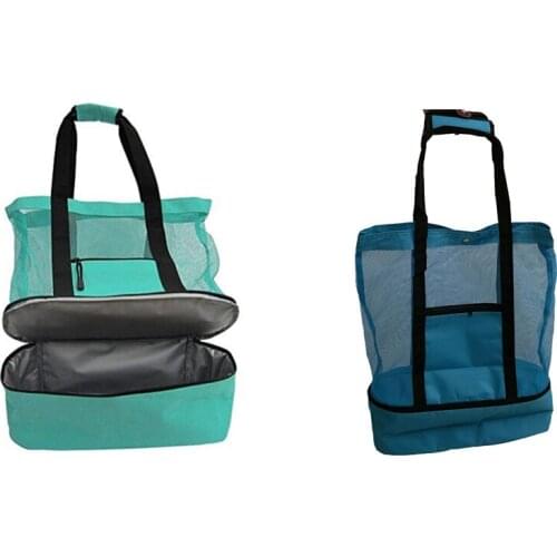 Ladies Picnic Bag Mesh Refrigerator Compartment Oversized Zipper Closed Beach Tote Bag