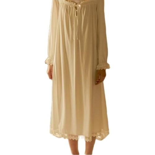 Ladies Vintage Nightdress Princess Dress Long Sleeve Sleepshirts Nightgown Cotton Sleep Lounge Sleepwear Sexy Nighty Pajamas