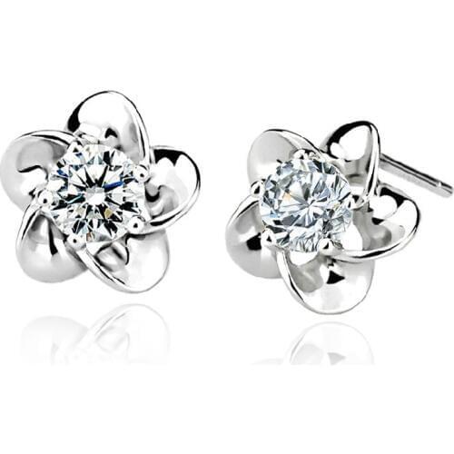 Korean Style Plum Blossom Temperament White Purple Shiny Zircon Stud Earrings Female Fashion Accessories Bride Wedding Earrings