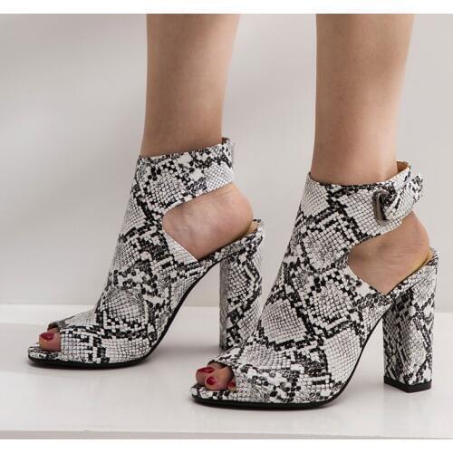 Women Snake printing Sandals Gladiator High Heels Ankle Strap Boots Women Fashion Summer Ladies Shoes Black size 34-43