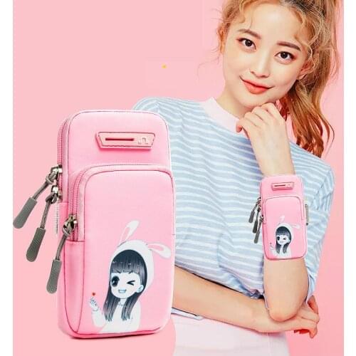 Woman Cartoon Sport Arm Bag Sweat Proof Running Cell Mobile Phone Case Bag Hiking Bank Card Key Gadget Phone Pouch Holder