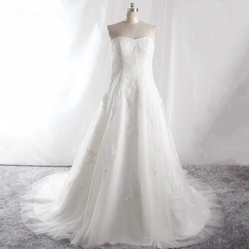 LZ441 Simple Sweetheart Neck Sleeveless Ivory Wedding Dress Soft Tulle Exquisite Lace Beach Dress Vestidos De Novia