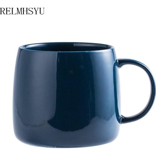 1PC RELMHSYU European Style Solid Color Light Ceramic Water Cup Office Household Milk Drinking Tea Cup With Handle Drinkware