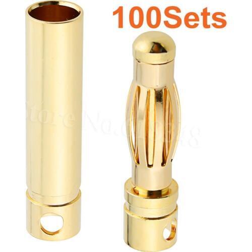 100Sets Female Male 4.0mm Gold Bullet Connector Banana Plug for RC Battery ESC Electric Motor Wire Parts