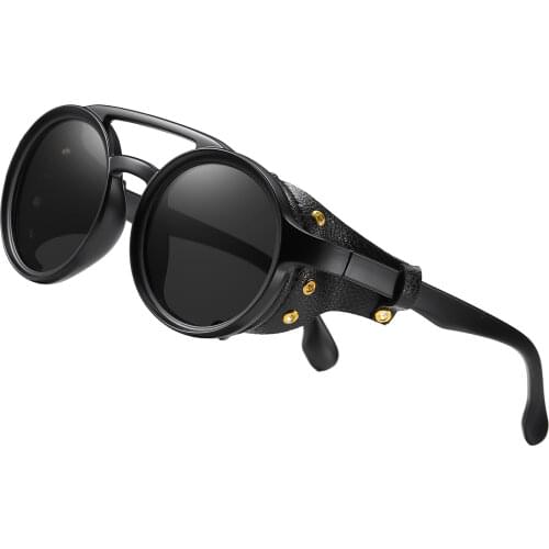 Eyecrafters Retro Round Steampunk Sunglasses With Leather Side Shileds Mens Womens Fashion Vintage Designer Glasses Shades