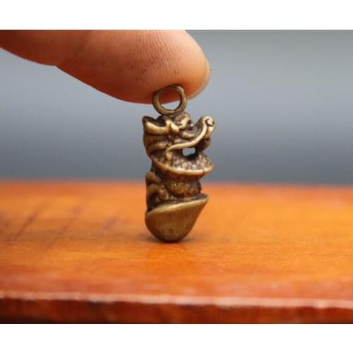 3 CM Pure Bronze Chinese Zodiac Animal Dragon glans penis Statue Amulet Pendant