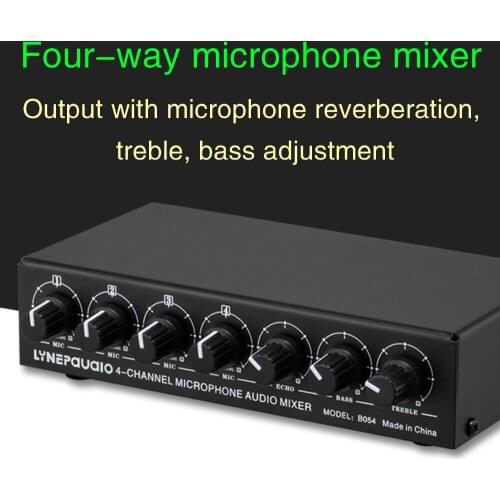 4-channel microphone microphone mixer supports stereo output, with reverberation treble and bass adjustment USB 5V power supply