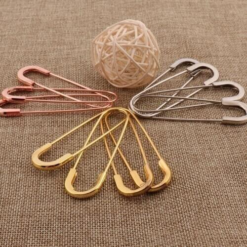10 PCS Large Rose Gold/Silver/Gold Safety Pins,80MM Craft Safety Pins Brooch Stitch Markers,Metal Safety Pins Loops Charms