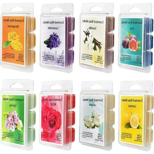 Scented Wax Melts -Set of 8 Assorted Wax Warmer Cubes/Tarts - Jasmine Rose Bergamot Fig Vanilla Lemon Spring Lavender