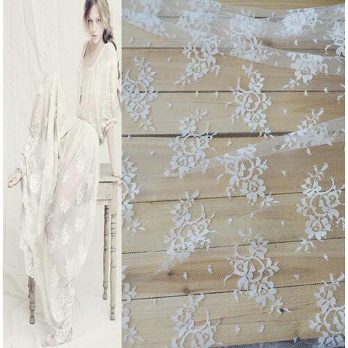 1.5m width 1 yards white/black flower mesh soft embroidered wedding lace trim fabricfor dress-YC