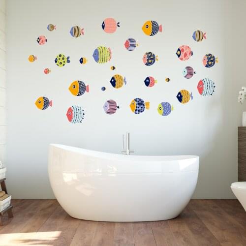 Kids Underwater Wall Stickers Sea World Goldfish Cartoon Waterproof Home Decor Bathroom Art