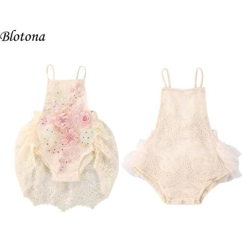 Blotona Cute Baby Summer Clothing Infants Kids Baby Floral Lace Embroidery Jumpsuit Bodysuit 0-18Months