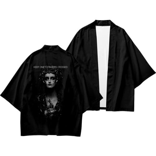 Men Haori Thin Sunscreen Cardigan Pants Suit Leisure Loose Black Print Coat Japanese Harajuku Kimono