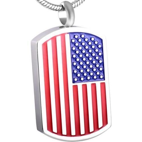 IJD8432 America National Flag memorial Tag keepsake Ash Necklaces Hot Selling stainless steel Cremation Urn Jewelry