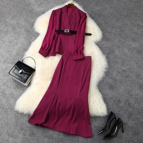 Elegant Womens Skirt Suits Solid Blazer Suits Office Wear Formal Sets Blazer Trumpet / Mermaid 2 piece Set OL Jacket & Skirt