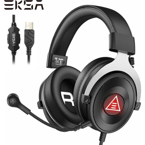 EKSA PC Gaming Headset Gamer ENC Noise Cancelling E900 Plus USB 7.1 Surround Earphones Wired Headphones with Microphone For PS4