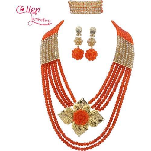 Nigerian wedding bridal Crystal Beads Necklace Set African Beads Jewelry Set African style Statement necklace jewelry set E1192
