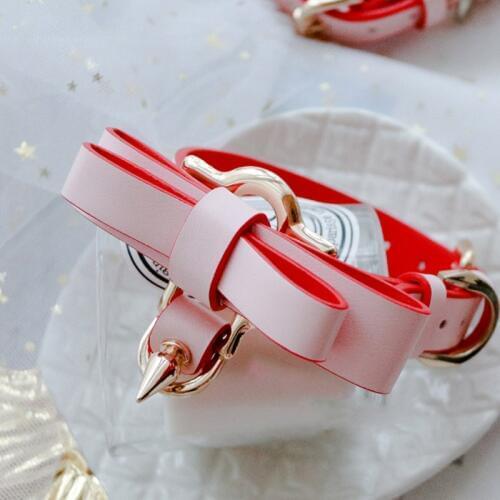 Bow rivet dog leather collar dogs leash angel wings cat neck ring pet supplies cats products for pets collar cat leash harness