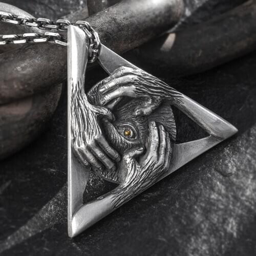 Solid 999 Sterling Silver handmade eye hand mens pendant Charm jewelry A5256