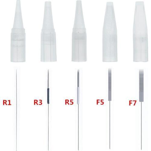 100pcs 1R 3R 5R F5 F7 Big Size Tattoo Nedles Tips and Caps For Permanent Makeup Eyebrow Lips Machine Tattoo Tip Cap