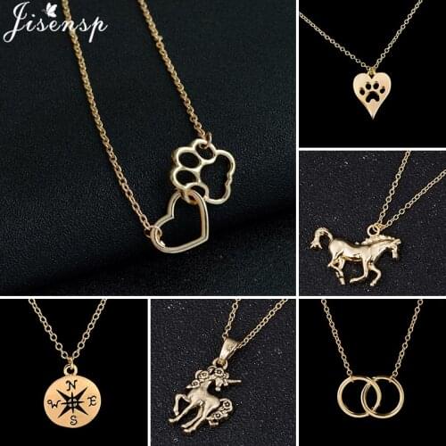New Fashion Pet Dog Footprints Paw Necklace for Women Kids Jewelry Cute Horse Unicorn Charms Necklace Simple Compass Choker 2021