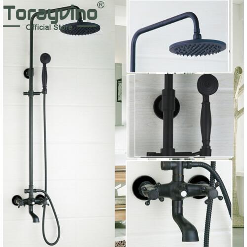 New Arrival Bathroom Black Shower Set Wall Mounted 8" Rainfall Shower Mixer Tap Faucet 3-functions Mixer Valve