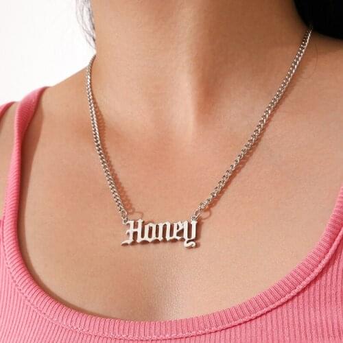 1 Pcs Bohemian Women Necklaces Single Layer Silver Color Chain Honey Letter Necklace Ladies Beach Party Wedding Jewelry