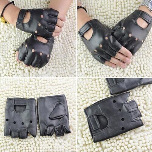 1Pair Men Outdoor Fingerless Gloves Black Soft Synthetic Leather Driving Motorcycle Biker Cool Leather Gloves Non-rivet gloves